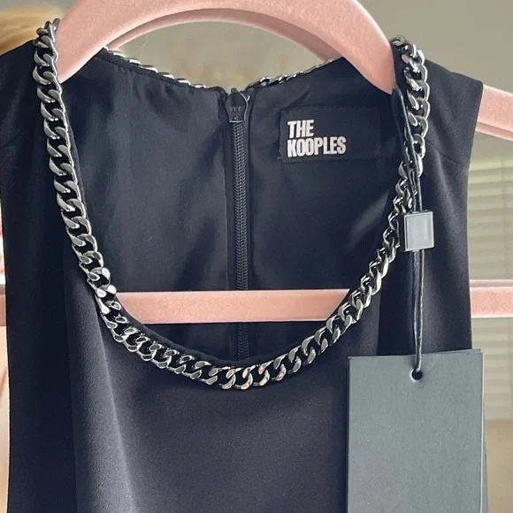 NWT The Kooples BLACK CREPE JUMPSUIT with Silver Chain Neck Detail - Picture 9 of 16